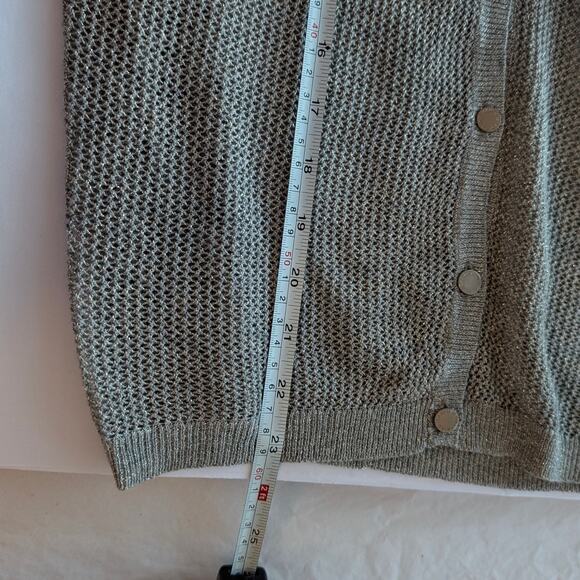 ZADIG & VOLTAIRE Silver Metallic Sheer Knit Long Sleeve Button Cardigan, size S - Picture 6 of 6